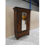 Walnut mirror door Wardrobe with burr veneer to drawer in base and sides with carved tulips 127cm by