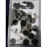 A tray of George III and later Pennies, Crown, Shillings & 3D pieces