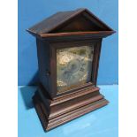 An oak cased German Mantel Clock, brass dial and chapter ring striking on a gong, 25.5cm by 17.5cm