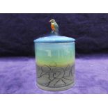 A Sally Tuffin for Dennis China Works 2002 lidded jar with Kingfisher knop and stream bed scene to