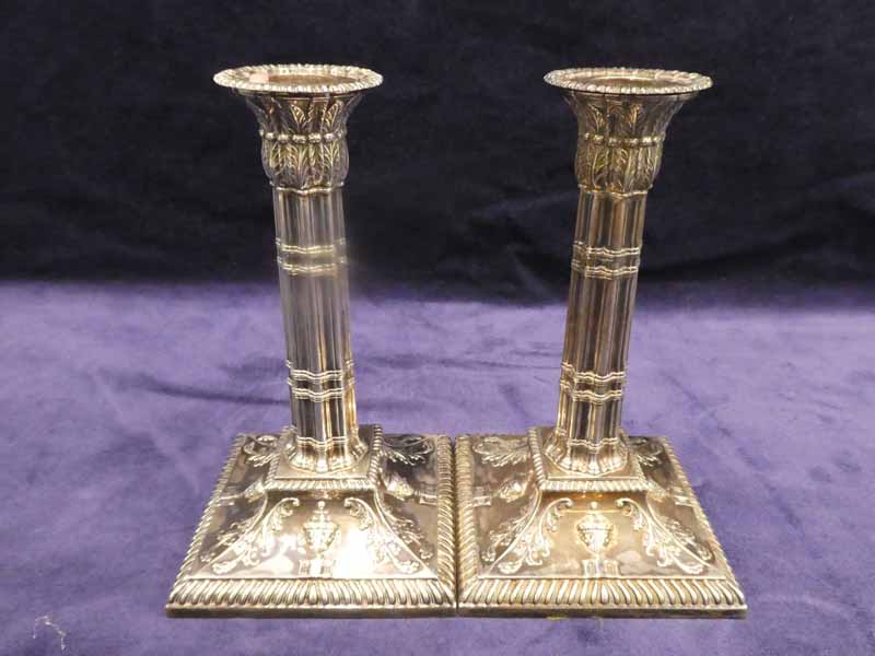 A good pair of mid 19th century silver Candlesticks Adam Style, Sheffield 1859, circular column with