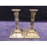 A good pair of mid 19th century silver Candlesticks Adam Style, Sheffield 1859, circular column with