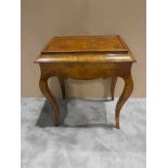 A Victorian burr walnut and inlaid Jardiniere on cabriole legs with removable cover and zinc