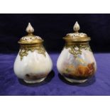 A pair of George V Royal Worcester Pot Pourri Vases and Covers, lobed design, hand painted with