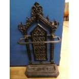 A Victorian cast iron Coalbrookdale style Umbrella and Walking Stick Stand, triangular top back with