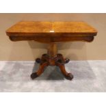 A Victorian burr walnut flip over top Card table, rounded rectangular hinged top over a moulded edge