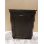 A Georgian oak flat front wall hanging Corner Cabinet with fielded panel door, 93cm high by 76cm