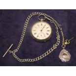 A late Victorian silver cased open face Pocket Watch, white dial with Roman Numerals, subsidiary