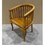 A hardwood bow back chair with bentwood slat sides and back with cabriole legs, 82cm high by 60cm