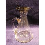 An early 20th century glass and silver top whisky Toddy, hinged silver lid, circular conical glass