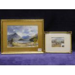 A pair of watercolour landscapes and a pair of pen and gauche landscapes depicting churches (4)