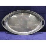 A large early 20th century oval two-handled Silver Tray, raised gadrooned rim, Elkington and Co.,