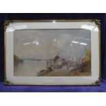 J A Hemmersley, Watercolour landscape titled 'Andernach, on the Rhine, River Scene with Town to