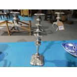 A silver plated two-branch Candelabra in two sections with removable sconces, some wear to plate,