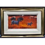 Rolf Harris, a signed Limited Edition 170/195 Print of Zebra and Wildebeest on an orange background,