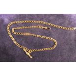 A 9ct gold curb link double Albert Watch Chain with turned T bar, 50cm long, 9.8g