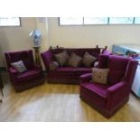 A mid century Knoll Three-Piece Suite, three seater drop arm settee and a pair of matching easy