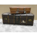 A canvas covered Travel Trunk with bentwood reinforcements and Revelation vintage Suitcase