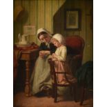 JULES TRAYER (French 1824-1909) A PAINTING, "Child Learning to Pray," oil on board, signed L/L "J.