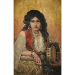 attributed to FRANCESCO DE MARIA (Italian 1845-1908) A PAINTING, "Smoking Gypsy with Tambourine,"