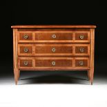 A NEOCLASSICAL CHERRY AND WALNUT PARQUETRY INLAID CHEST OF DRAWERS, POSSIBLY GERMAN/NORTH ITALIAN,