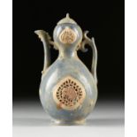 A VIETNAMESE/ANNAMESE BLUE GLAZED DOUBLE GOURD PORCELAIN EWER, SHIPWRECK ARTIFACT, 15TH/16TH