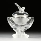 A LALIQUE FROSTED AND CLEAR CRYSTAL LIDDED CAVIAR BOWL SET, IGOR PATTERN, ENGRAVED SIGNATURE, 20TH