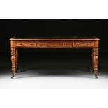A REGENCY MAHOGANY LEATHER TOP PARTNER'S DESK, WILLIAM IV (1830-1837), the inset rinceaux tooled