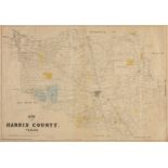 AN ANTIQUE MAP, "Map of Harris County, Texas," ST. LOUIS & NEW YORK, 1879, hand colored lithograph