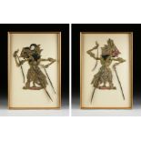 A PAIR OF INDONESIAN WAYANG KULIT PARCEL GILT POLYCHROME SHADOW PUPPETS, ATTRIBUTED TO JAVA, "King