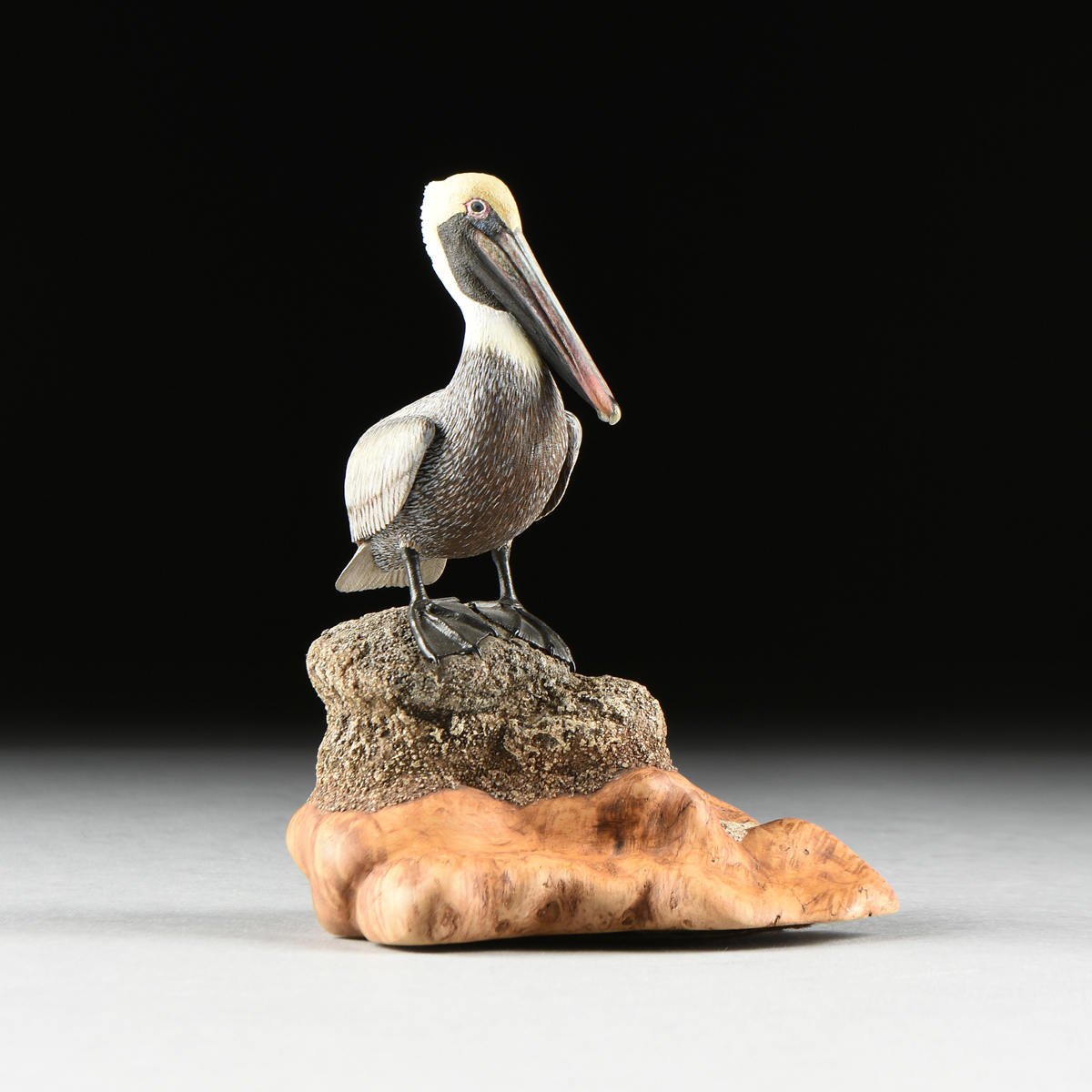 LIA RAHM (American 20th Century) A WOOD SCULPTURE, "Brown Pelican," 1984, the painted wood sculpture - Image 2 of 11