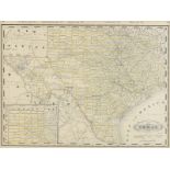 AN ANTIQUE POCKET MAP, "Railroad and County Map of Texas," CHICAGO, LATE 19TH CENTURY, color ink