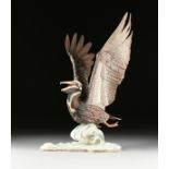 A BOEHM SCULPTURE, "Brown Pelican," UNITED STATES, hand painted bisque porcelain, number 60, verso
