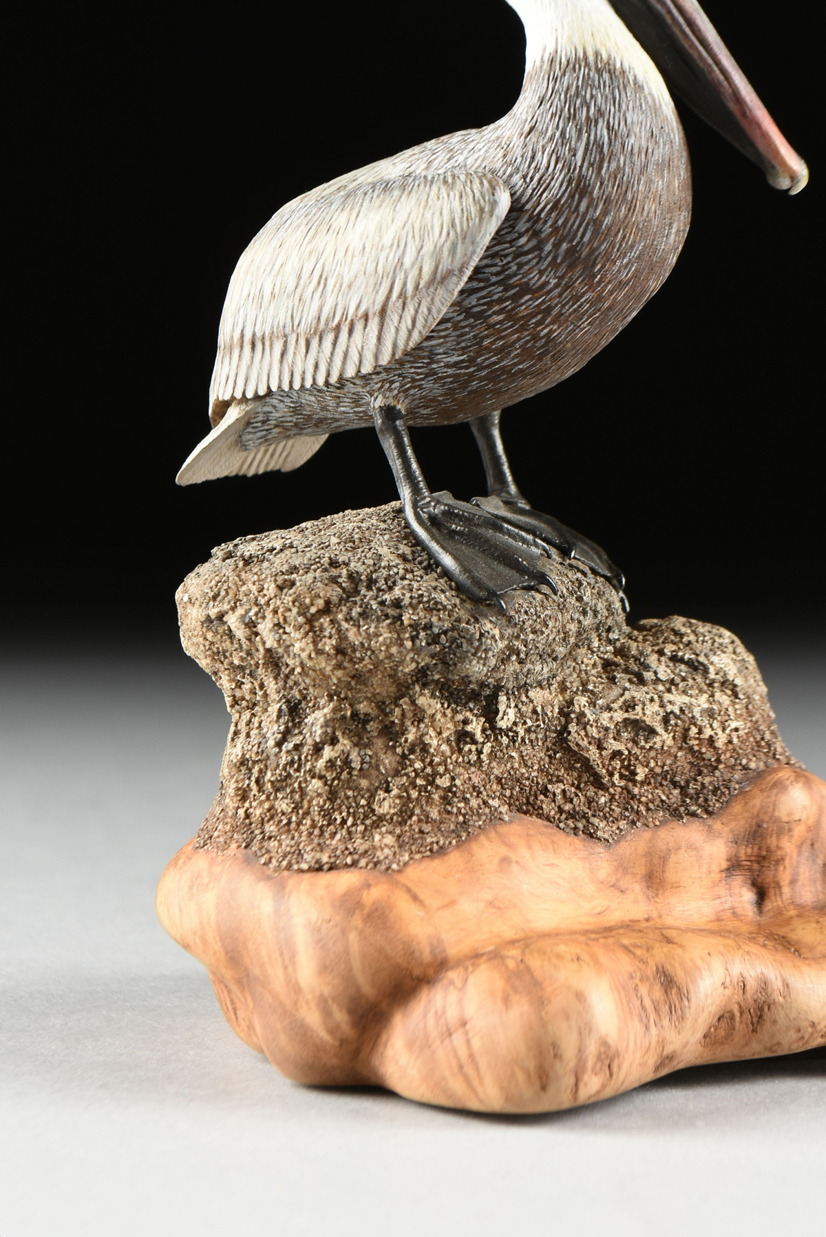 LIA RAHM (American 20th Century) A WOOD SCULPTURE, "Brown Pelican," 1984, the painted wood sculpture - Image 5 of 11