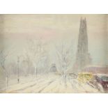 JOHANN BERTHELSEN (Danish/American 1883-1972) A PAINTING, "Riverside Church, Looking North on