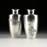 A PAIR OF WATANABE ZO STERLING SILVER REPOUSSÃ‰ CRANE VASES, YOKOHAMA, MEIJI PERIOD (1868-1912), one