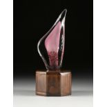 RANDY STRONG (American 20th/21st Century) AN ART GLASS SCULPTURE, "Pig Ear," pink, aubergine and