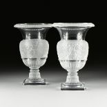 A PAIR OF LALIQUE FROSTED AND CLEAR CRYSTAL "VERSAILLES" VASES, ENGRAVED SIGNATURE, LATE 20TH