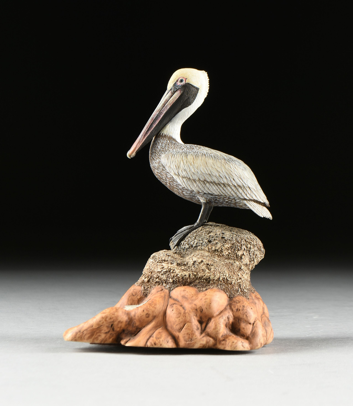 LIA RAHM (American 20th Century) A WOOD SCULPTURE, "Brown Pelican," 1984, the painted wood sculpture - Image 7 of 11