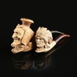 TWO MEERSCHAUM PORTRAIT TOBACCO PIPES, LATE 19TH/EARLY 20TH CENTURY, carved in the form of a