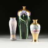 A GROUP OF THREE PICKARD STYLE PARCEL GILT VASES, EARLY 20TH CENTURY, from smallest to largest, a