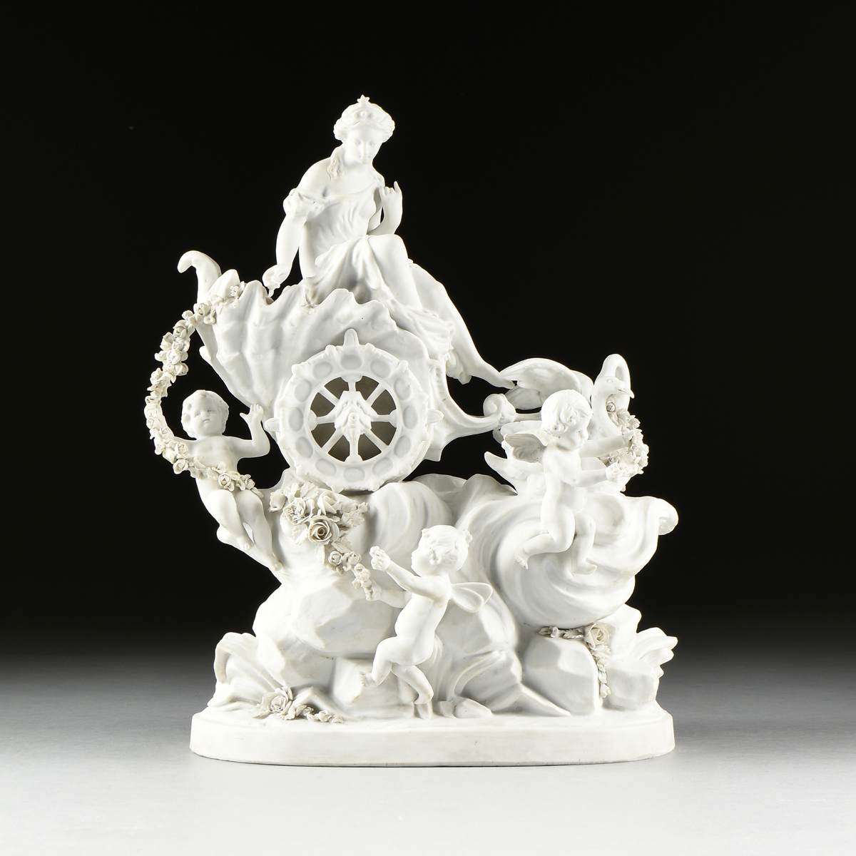 A BAROQUE REVIVAL BISQUE PORCELAIN FIGURAL GROUPING, "Allegory of Spring," POSSIBLY GERMAN, LATE