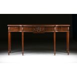 A GEORGE III BURLED AND CARVED MAHOGANY SERVING TABLE, LATE 18TH/ EARLY 19TH CENTURY, the bow