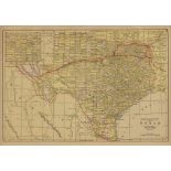 AN ANTIQUE MAP, "Railroad and County Map of Texas," CHICAGO, ILLINOIS, 1900-1909, color engraving on