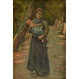 EGISTO FERRONI (Italian 1835-1912) A PAINTING, "Maternity," oil on wood panel, signed L/L. 6" x 9"