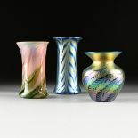 A GROUP OF THREE LUNDBERG STUDIOS ART GLASS VASES, CALIFORNIA, LATE 20TH CENTURY, from smallest to