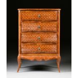A GERMAN TULIPWOOD AND VARIOUS WOODS INLAID PARQUETRY CHEST OF DRAWERS, 19TH CENTURY, in the