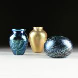 THREE ORIENT AND FLUME IRIDESCENT ART GLASS VASES, CALIFORNIA, LATE 20TH CENTURY, comprising a