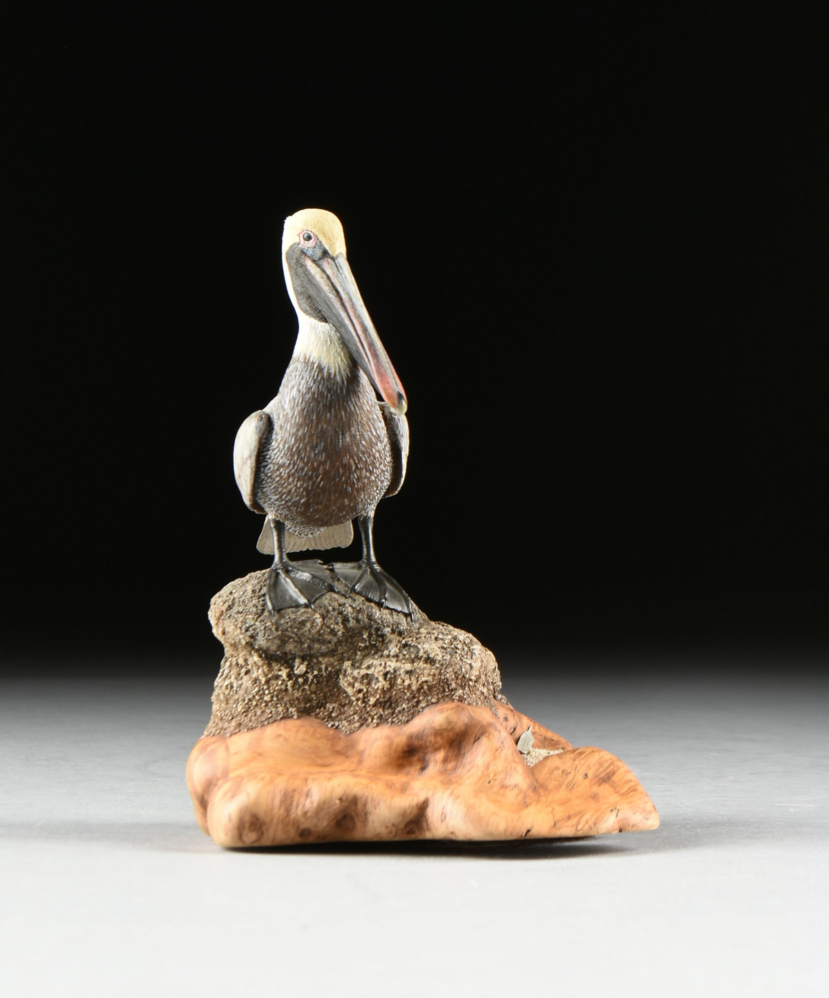 LIA RAHM (American 20th Century) A WOOD SCULPTURE, "Brown Pelican," 1984, the painted wood sculpture - Image 3 of 11