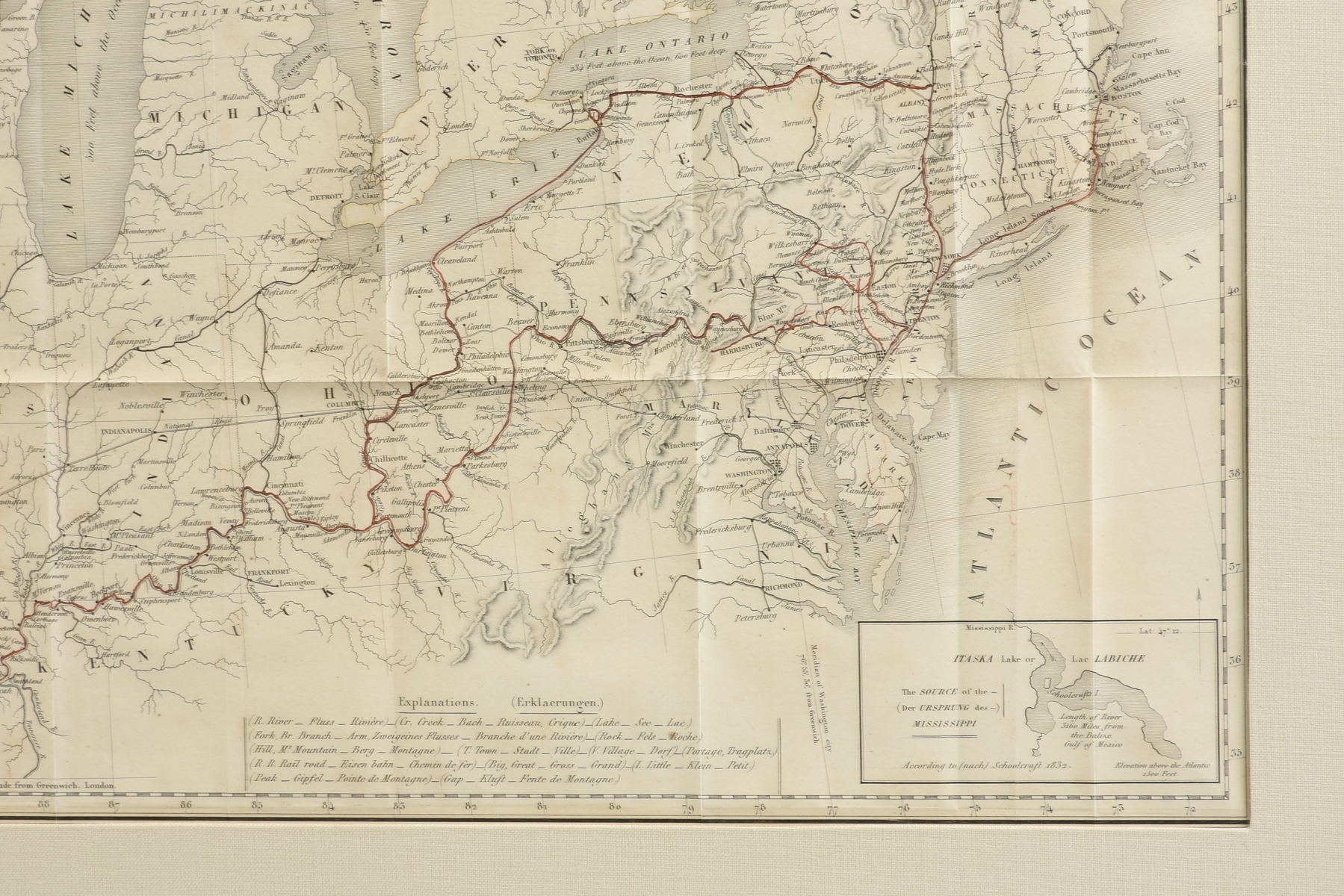 AN ANTIQUE MAP, "Map to Illustrate the Route of Prince Maximilian of Wied in the Interior of North - Image 4 of 9